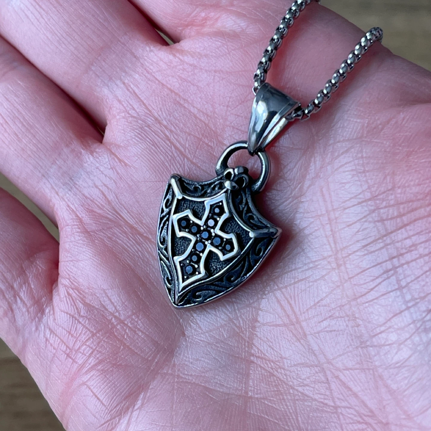 Cross shield stainless steel necklace - photo 4