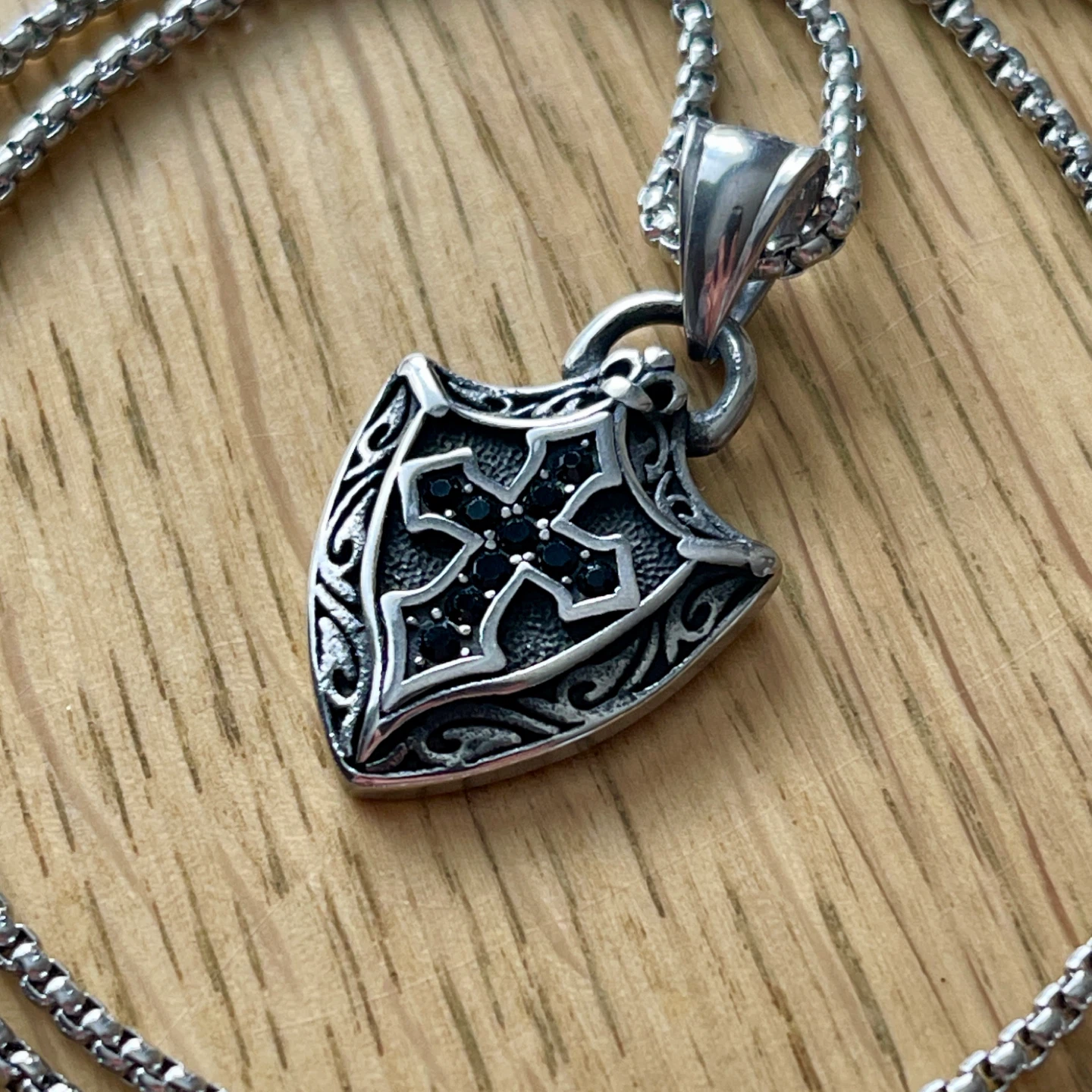 Cross shield stainless steel necklace