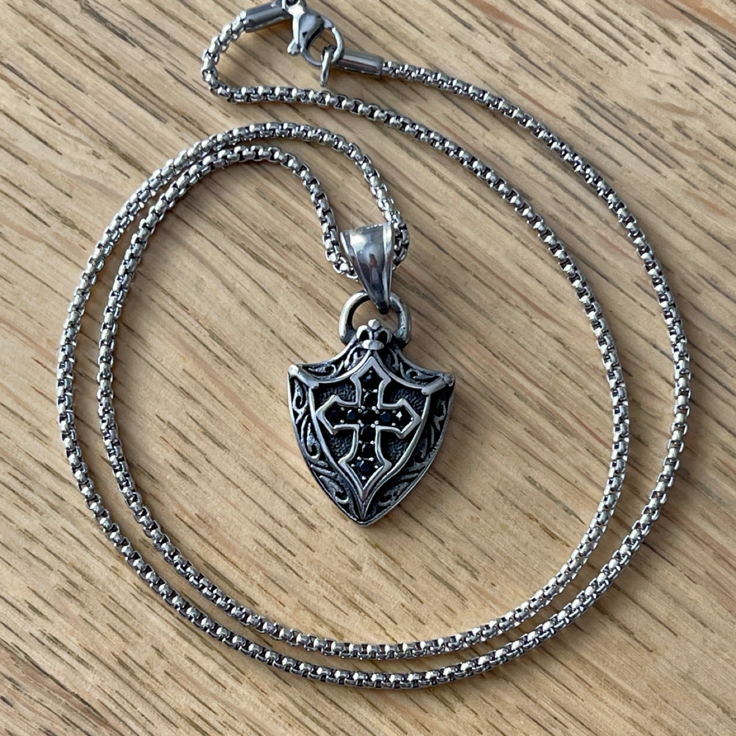 Cross shield stainless steel necklace - photo 3