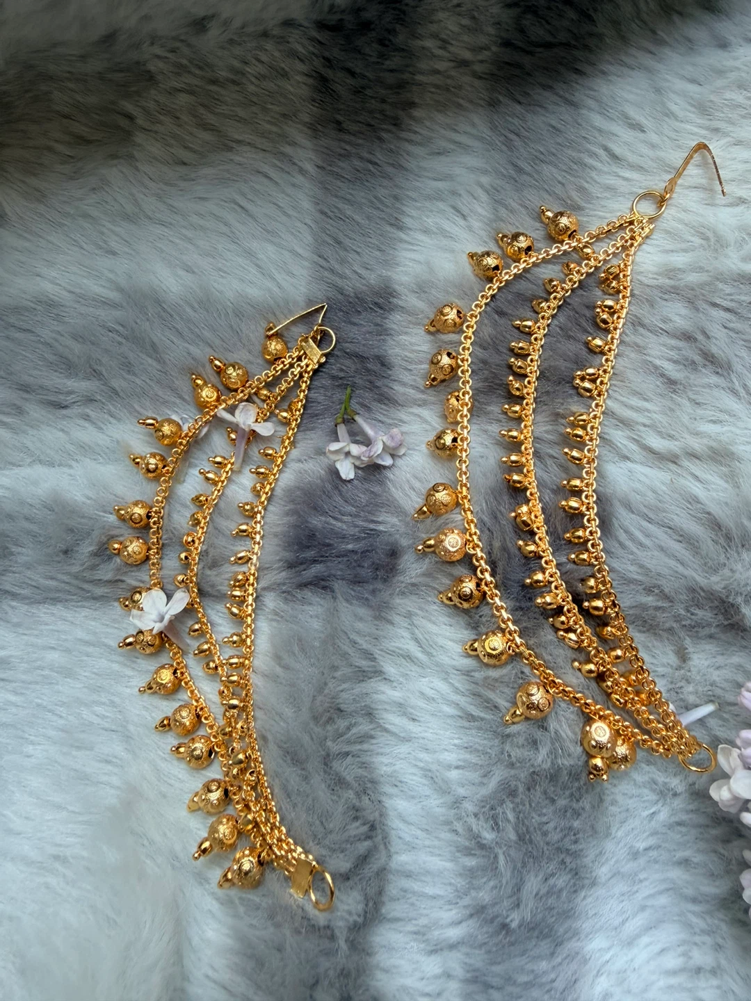 Gold-tone layered chain earrings with bead accents - photo 2