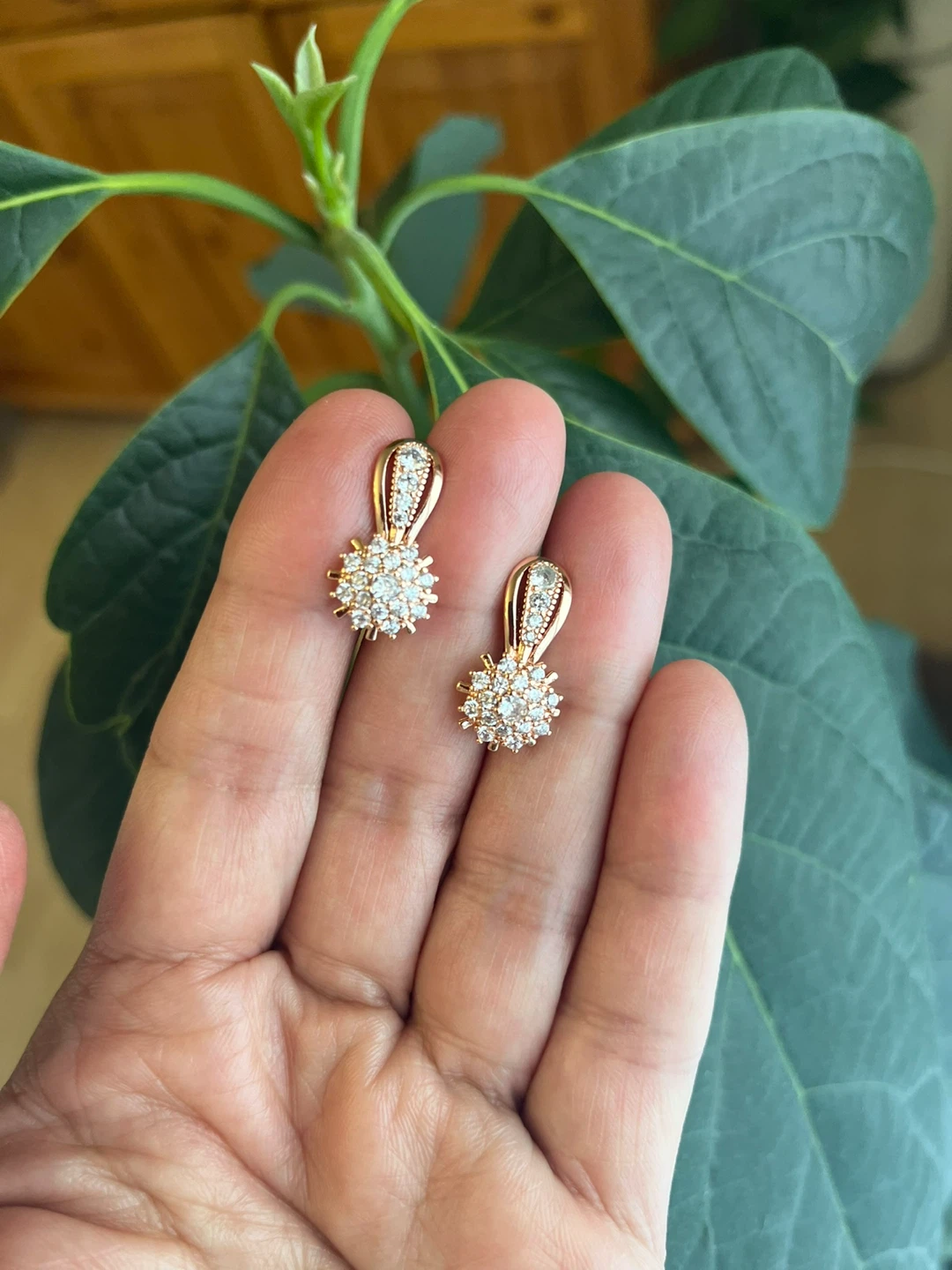 Gold plated  Dangle Earrings with zircons - photo 2