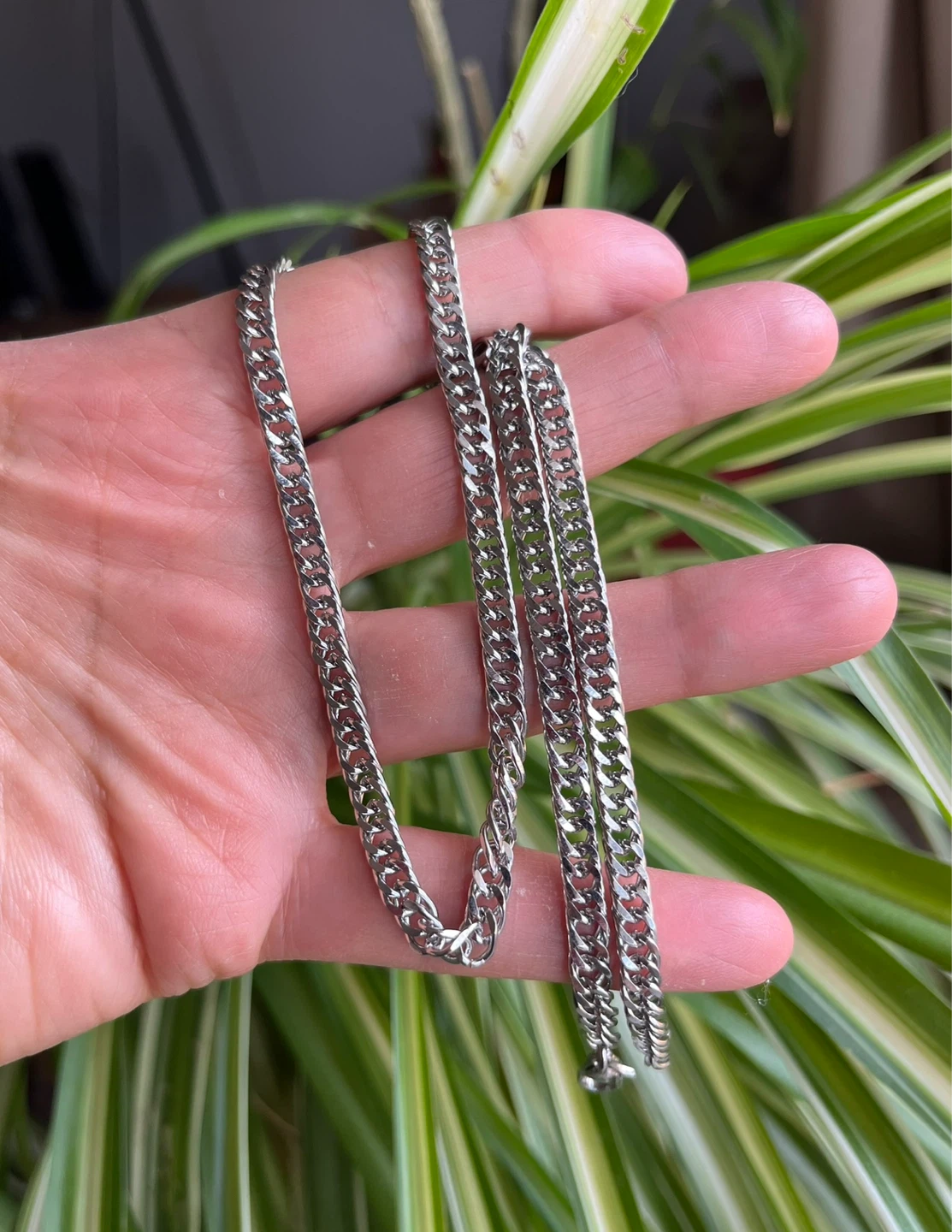 Silver Cuban Chain Necklace Stainless Steel