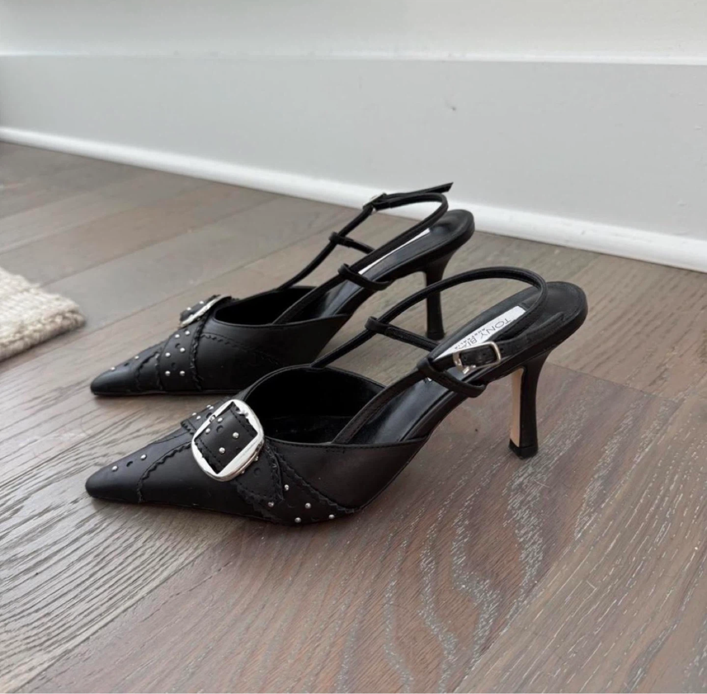 Tony Bianco Black Buckle Studded Heels - photo 2