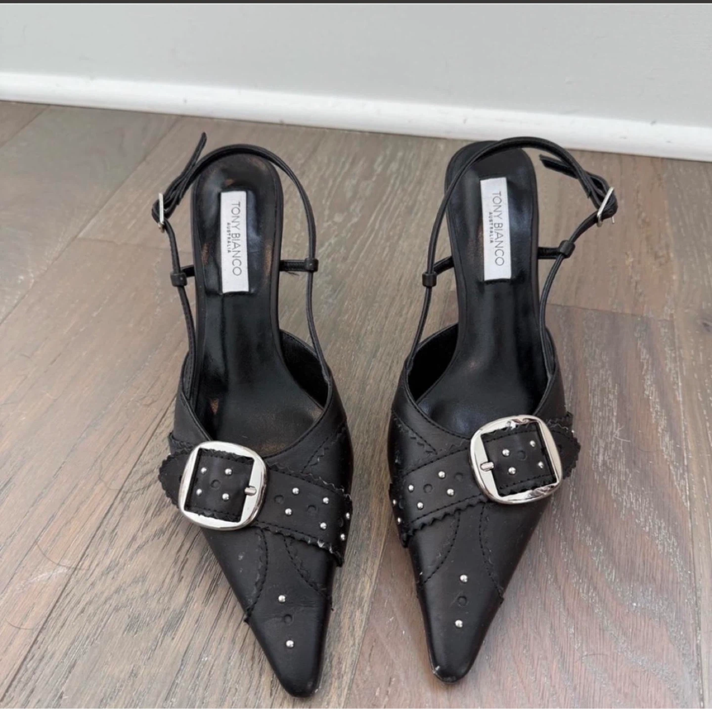 Tony Bianco Black Buckle Studded Heels - photo 3