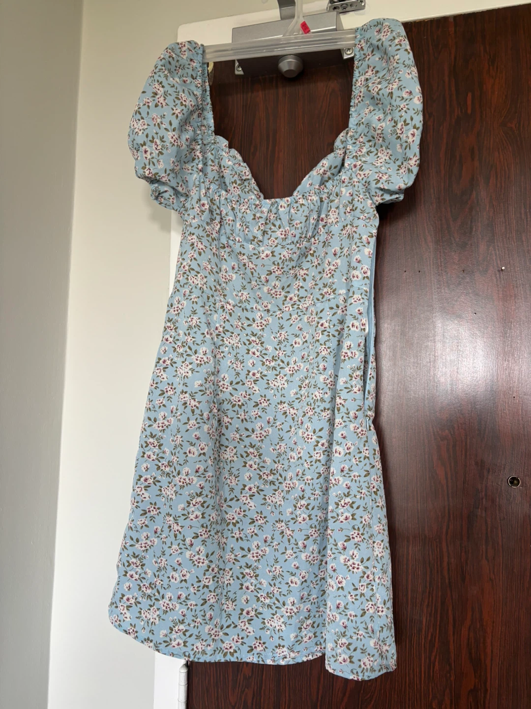 Light Blue Floral Puff Sleeve Dress - photo 3