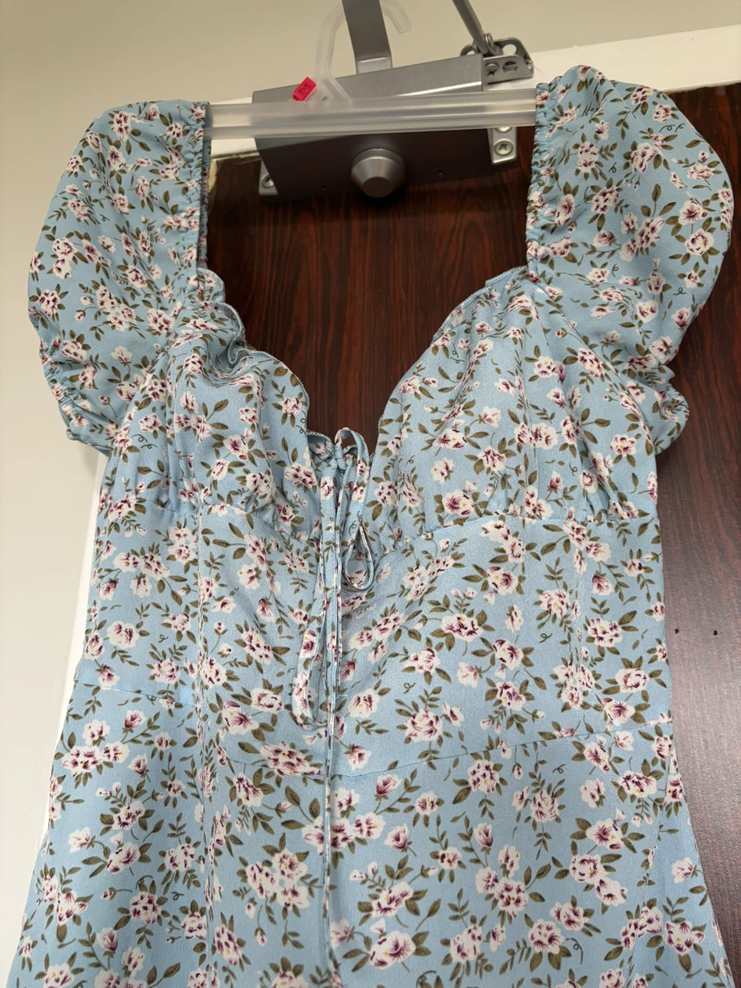 Light Blue Floral Puff Sleeve Dress - photo 2