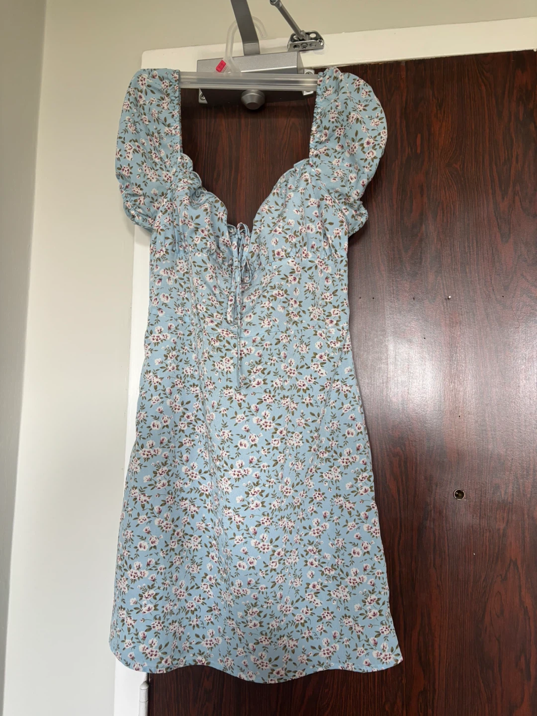 Light Blue Floral Puff Sleeve Dress