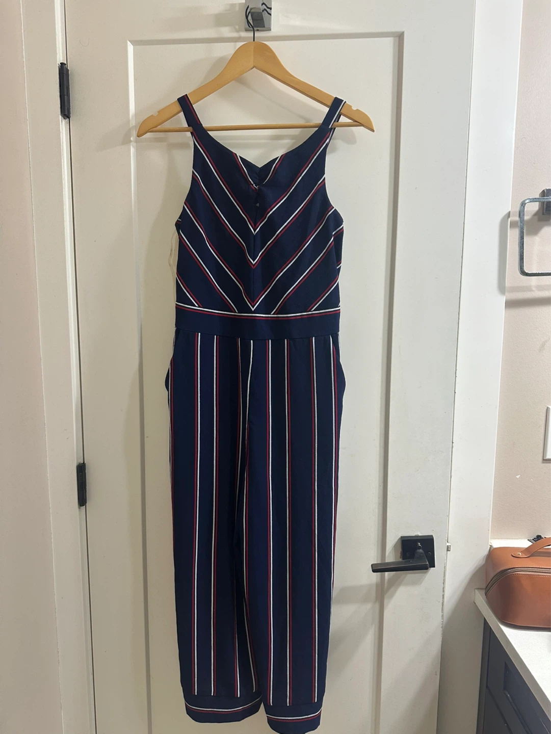 Navy Striped Jumpsuit with Wide Legs - photo 2