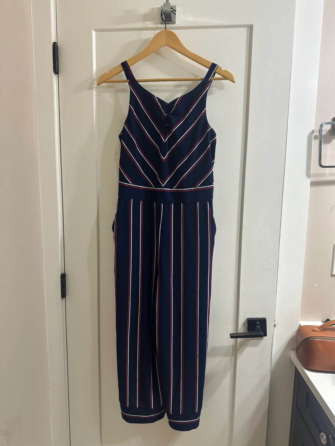 Navy Striped Jumpsuit with Wide Legs - photo 3