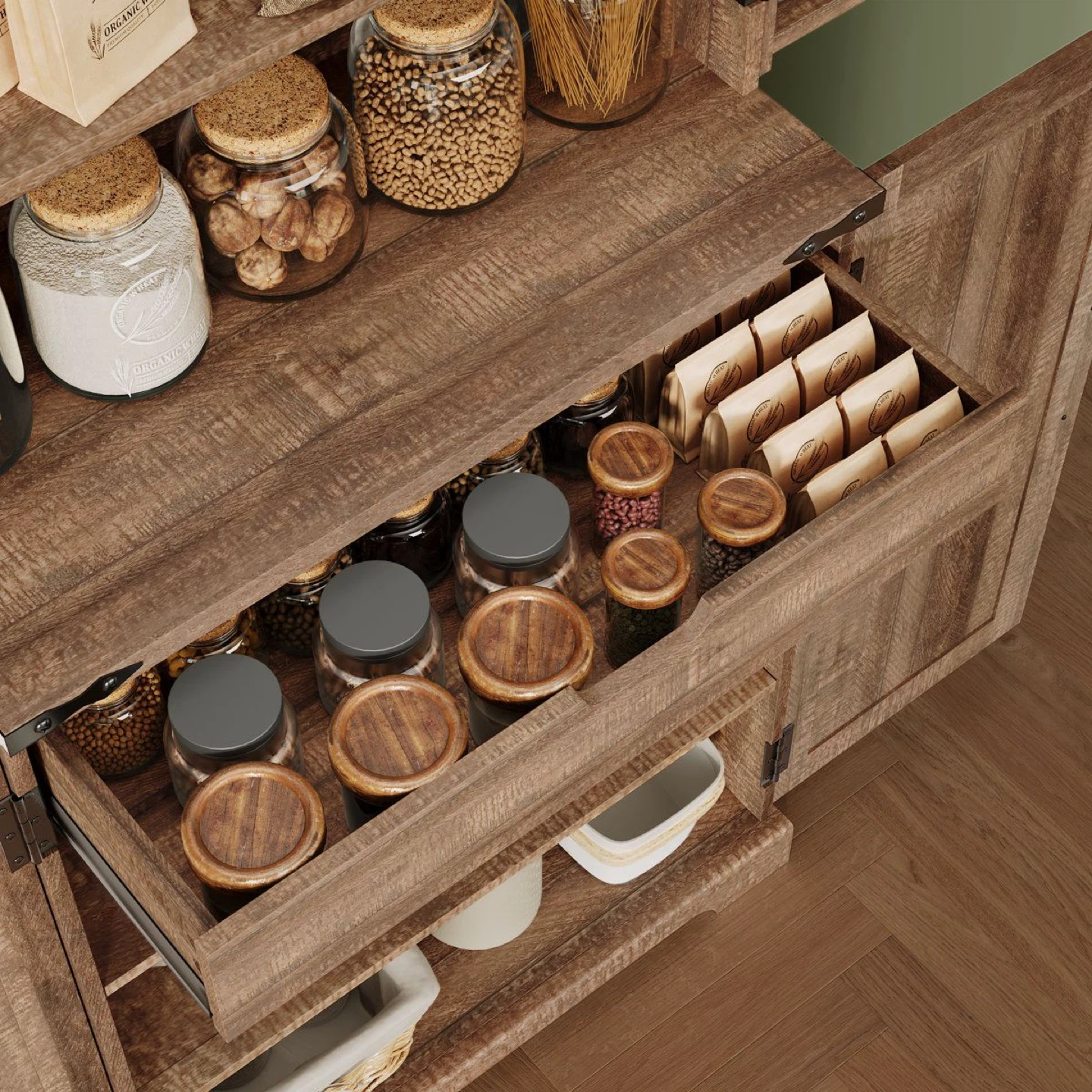72" Tall Rustic Wood Kitchen Pantry with Drawer - photo 4