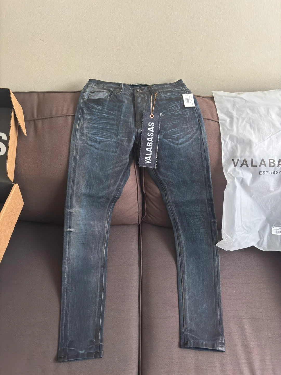 Valabasas Mr Flex Dirty Indigo Waxed Jeans Size 32 NWT