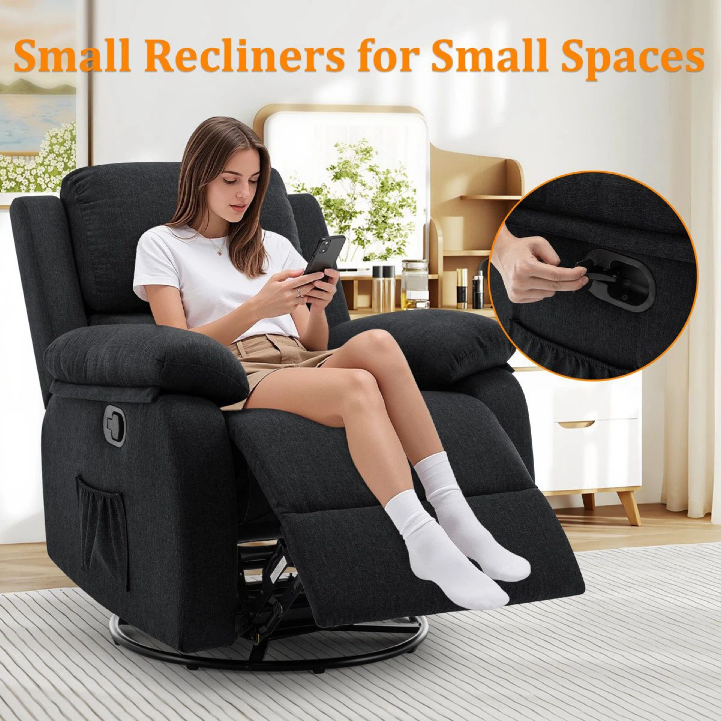 Dark Grey Swivel Rocker Recliner