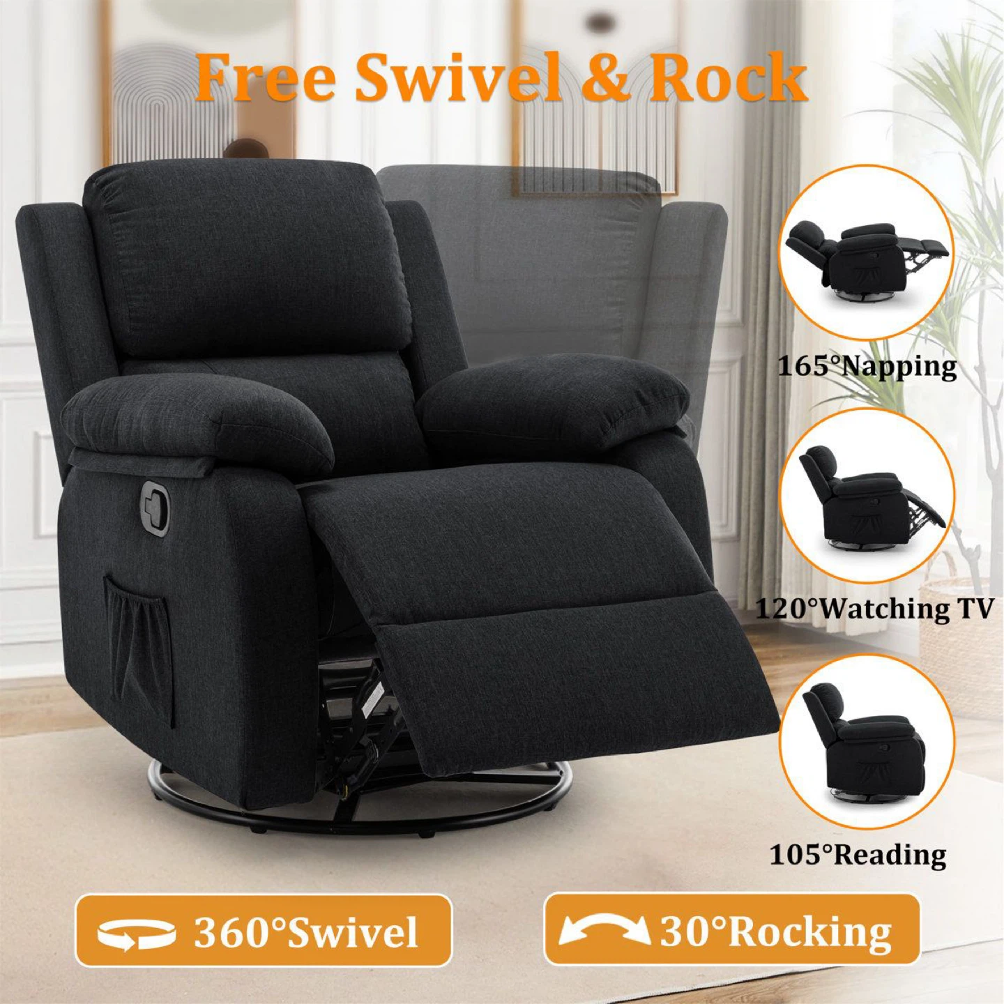 Dark Grey Swivel Rocker Recliner - photo 4