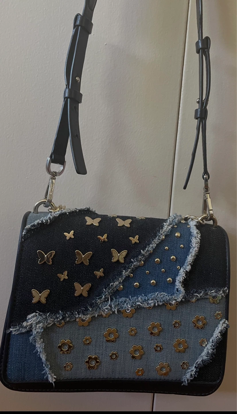 Michael Kors Denim Flap Bag with Butterfly Embellishments