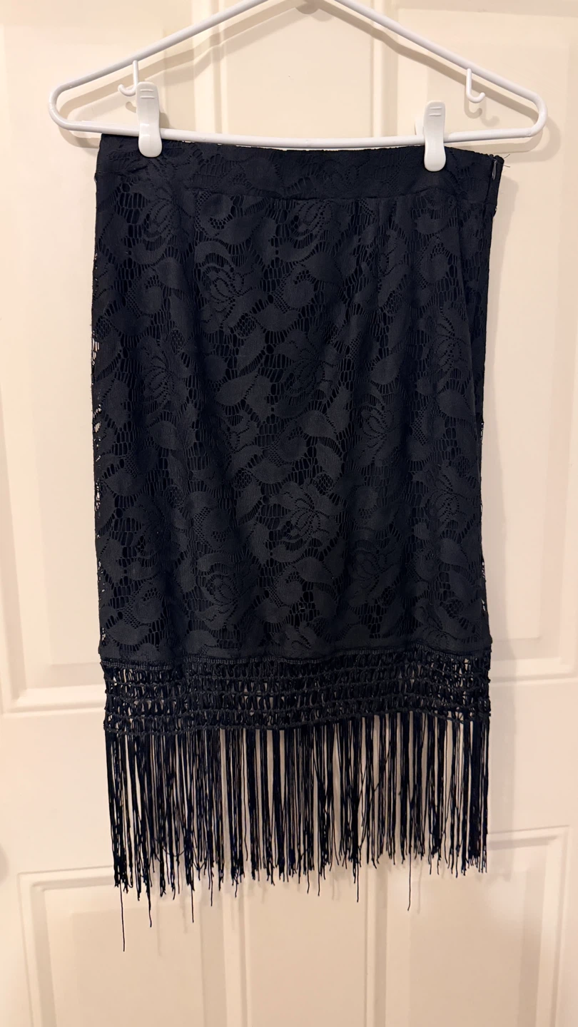 Black Lace Fringe Skirt. Size S/M