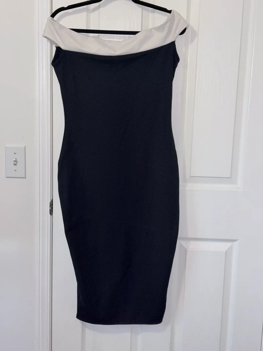 Boohoo Black & White Off-the-Shoulder Dress