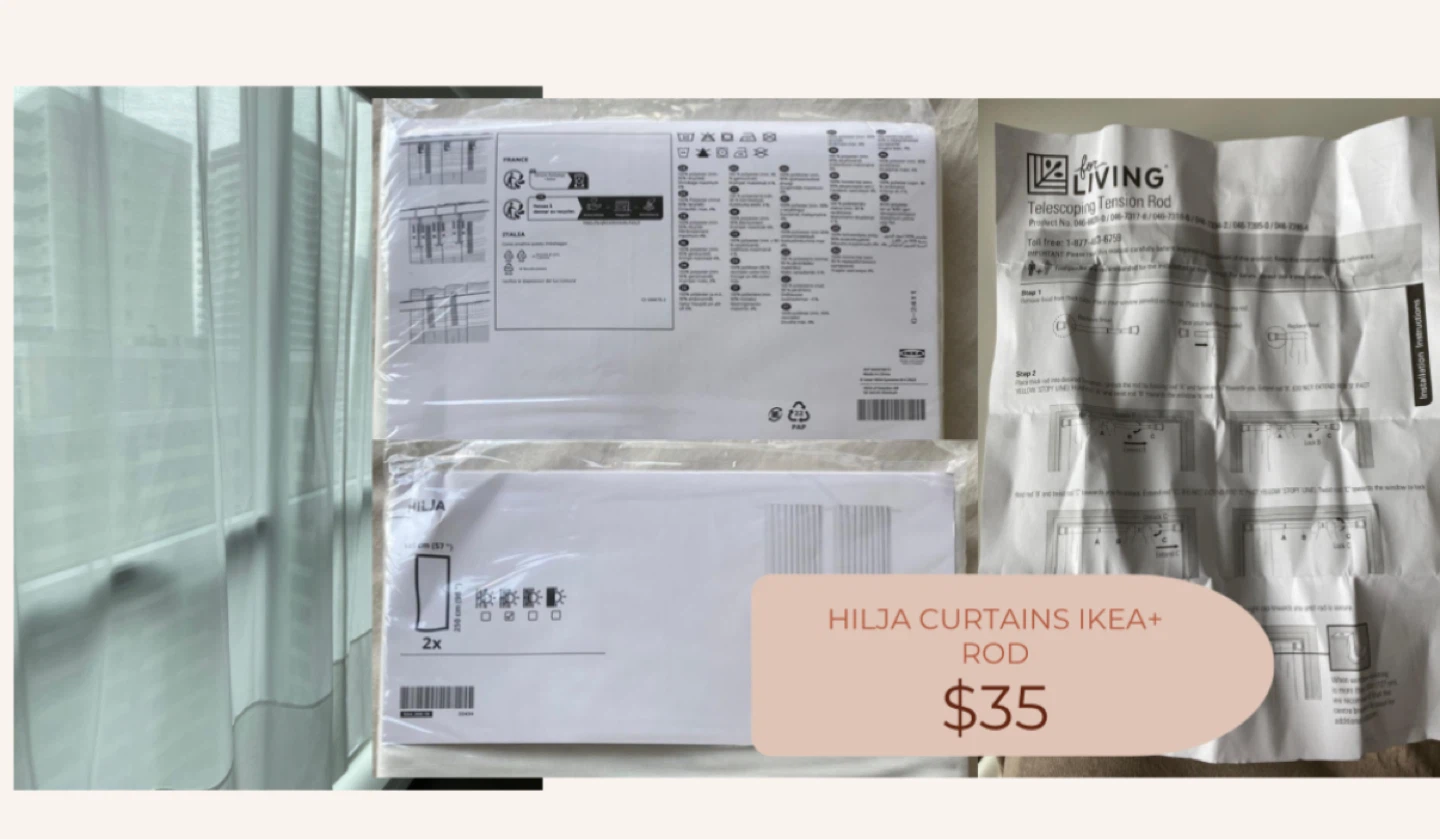 IKEA HILJA Curtains and Telescoping Tension Rod