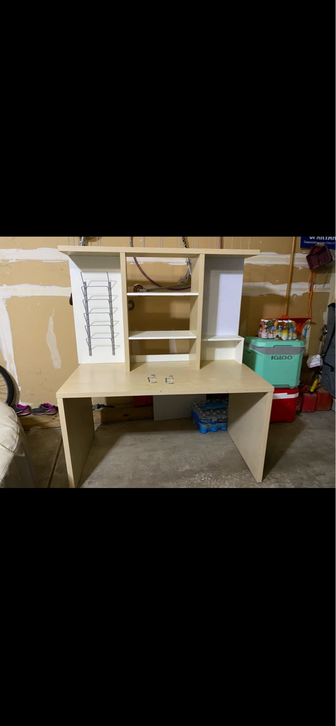 Light Wood Desk with Hutch and Shelving
