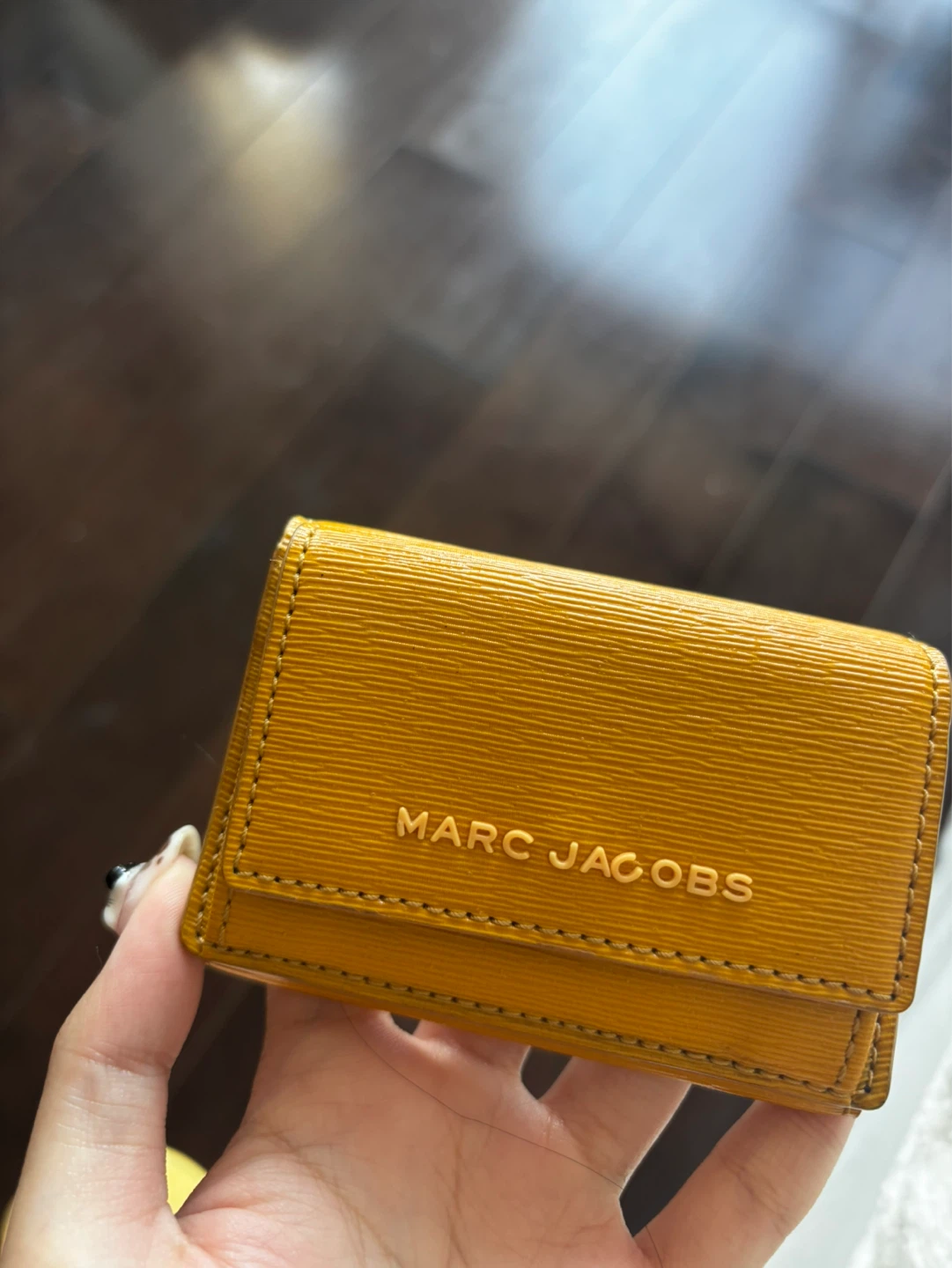 Marc Jacobs Mustard Yellow Saffiano Leather Mini Trifold Wallet
