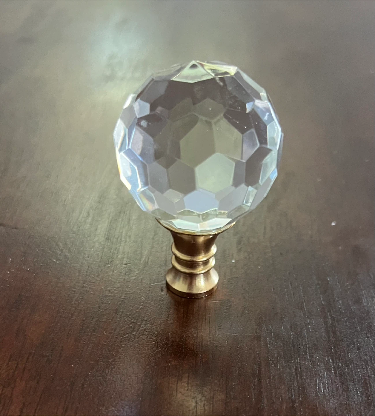 Crystal Lamp Finial with Brass Base