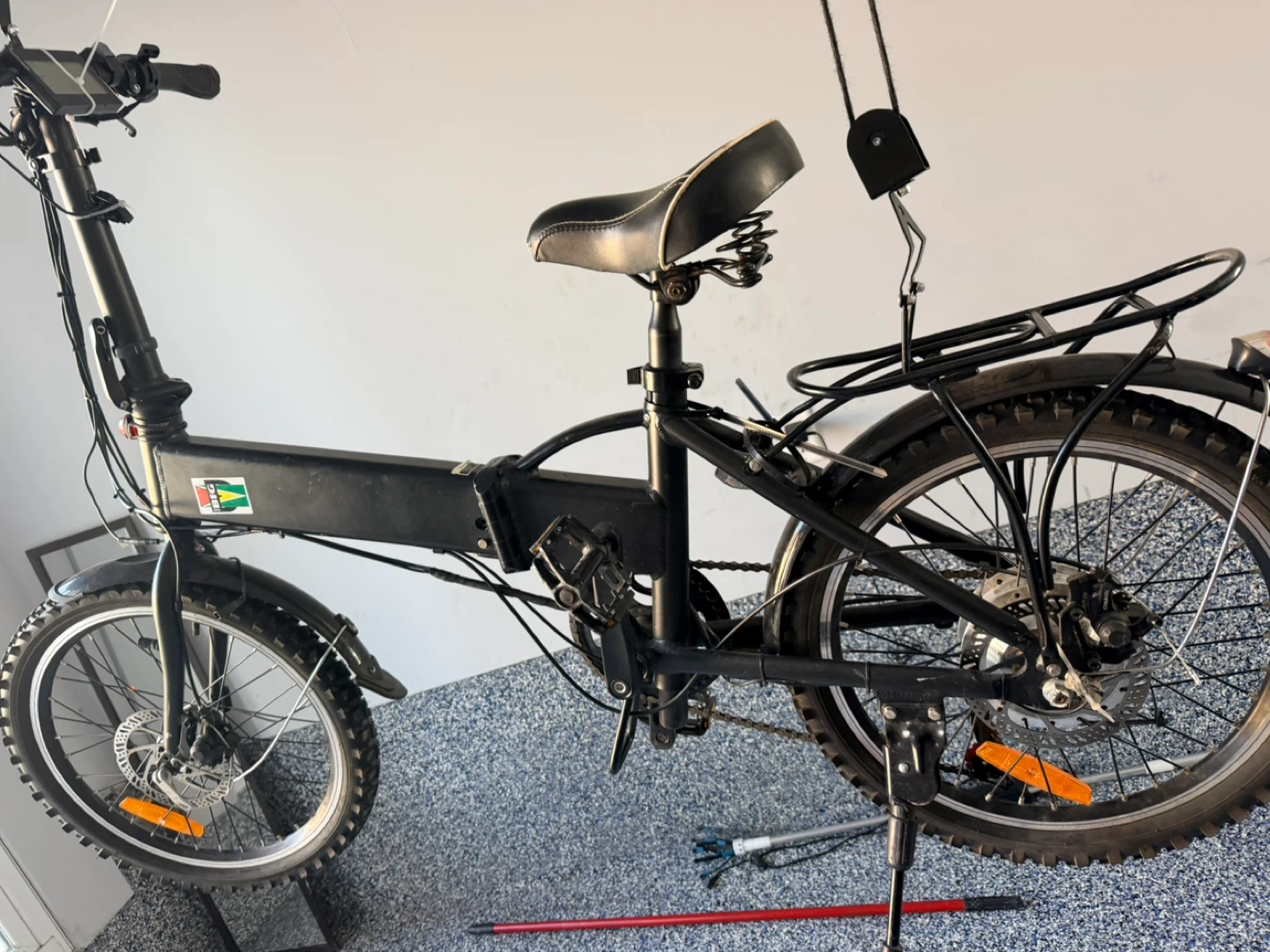 Black Folding Electric Bicycle with USB Port