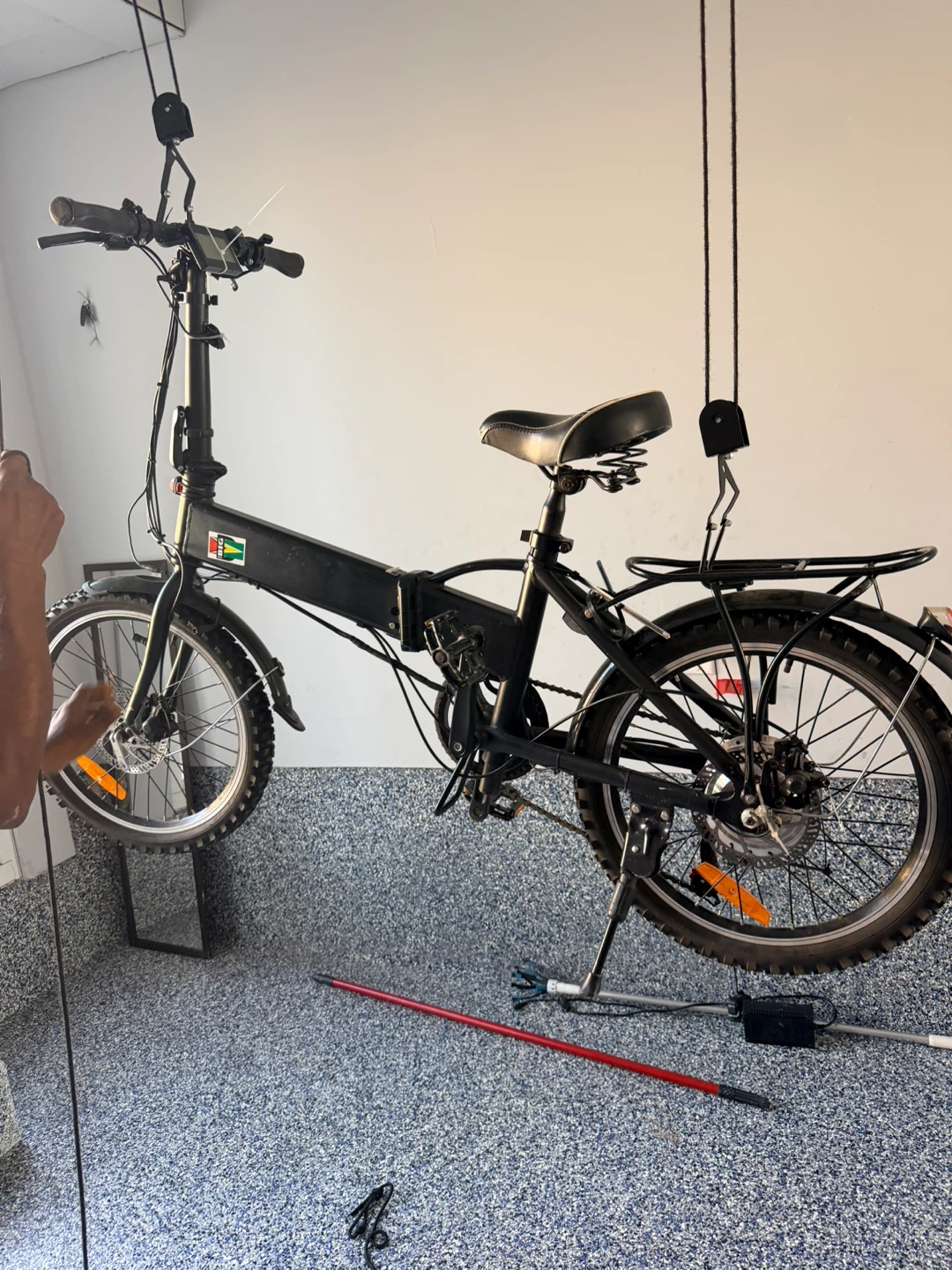 Black Folding Electric Bicycle with USB Port - photo 2