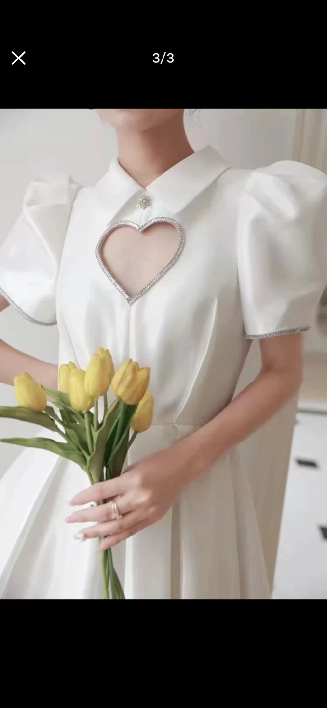 White Puff Sleeve Heart Cutout Dress - photo 2