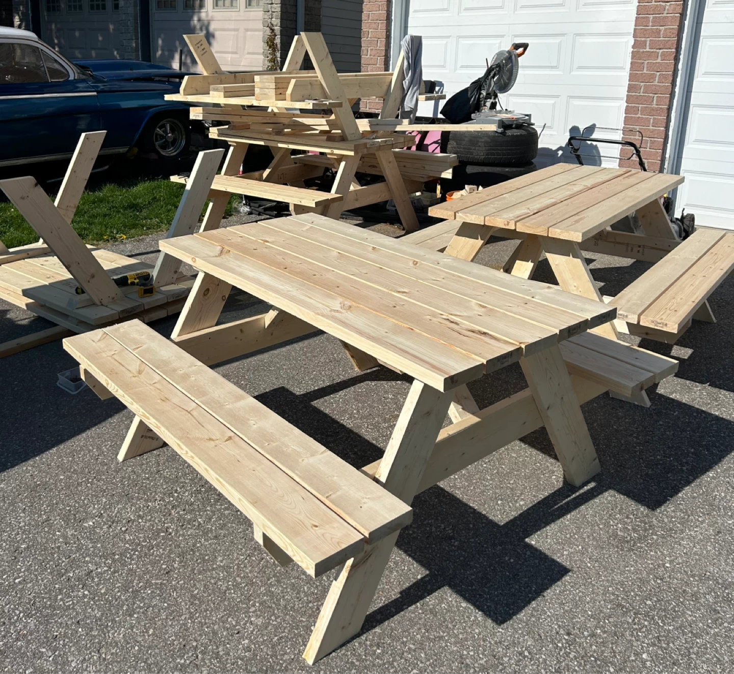 Wooden Picnic Table and Benches