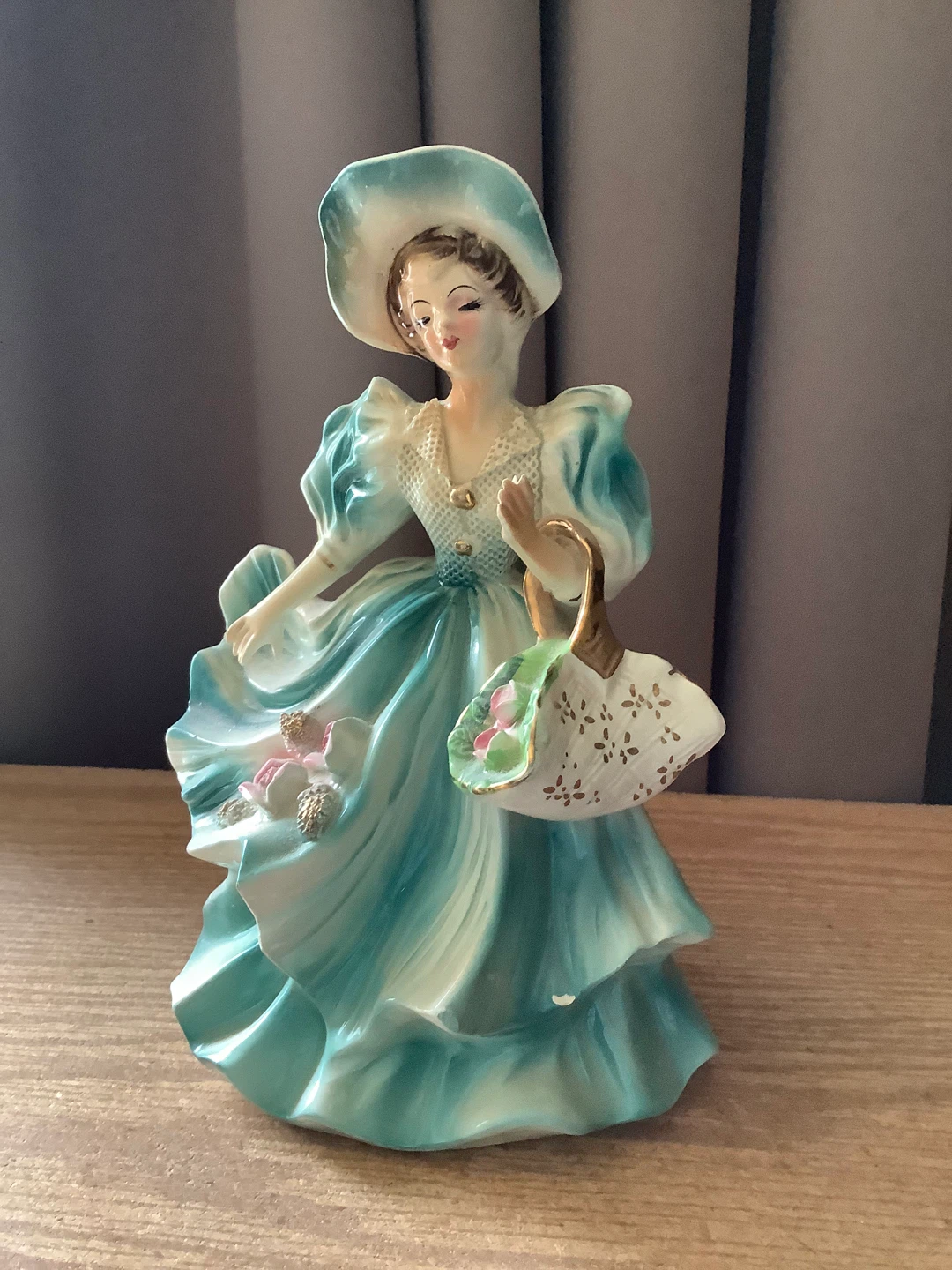 Vintage Ceramic Lady Figurine with Basket