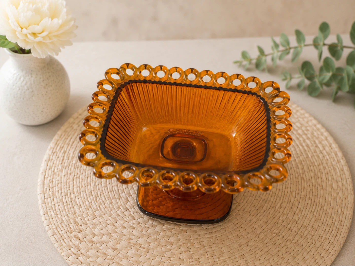 Amber Glass Footed Candy Dish - photo 3