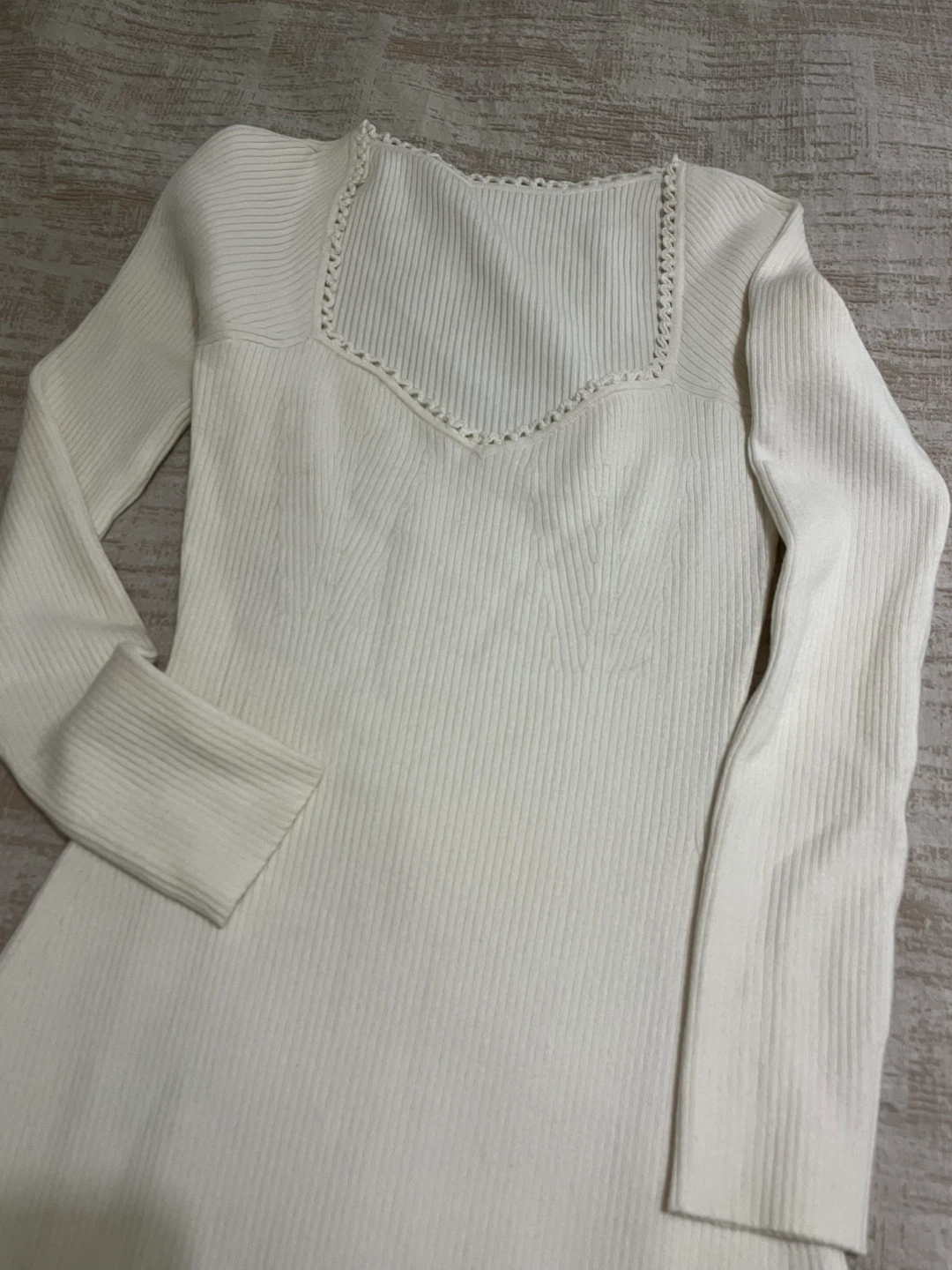 Cream Ribbed Long Sleeve Midi Dress - photo 2