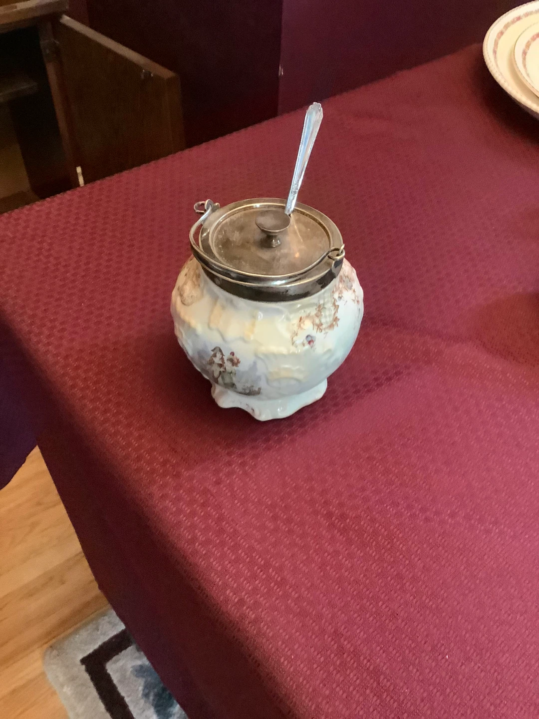 Vintage Decorative Sugar Bowl with Spoon