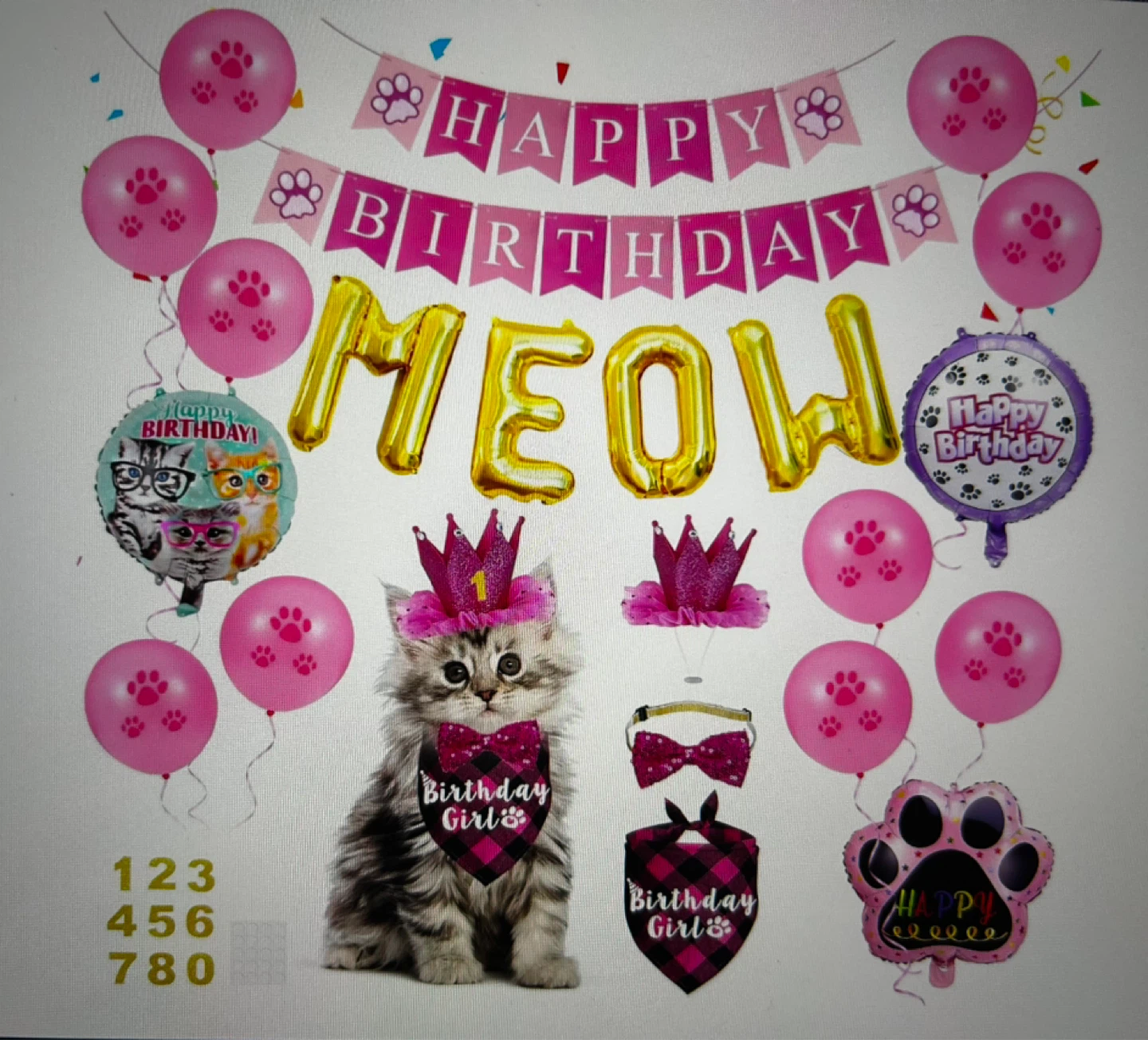 Cat Birthday Party Decor Set