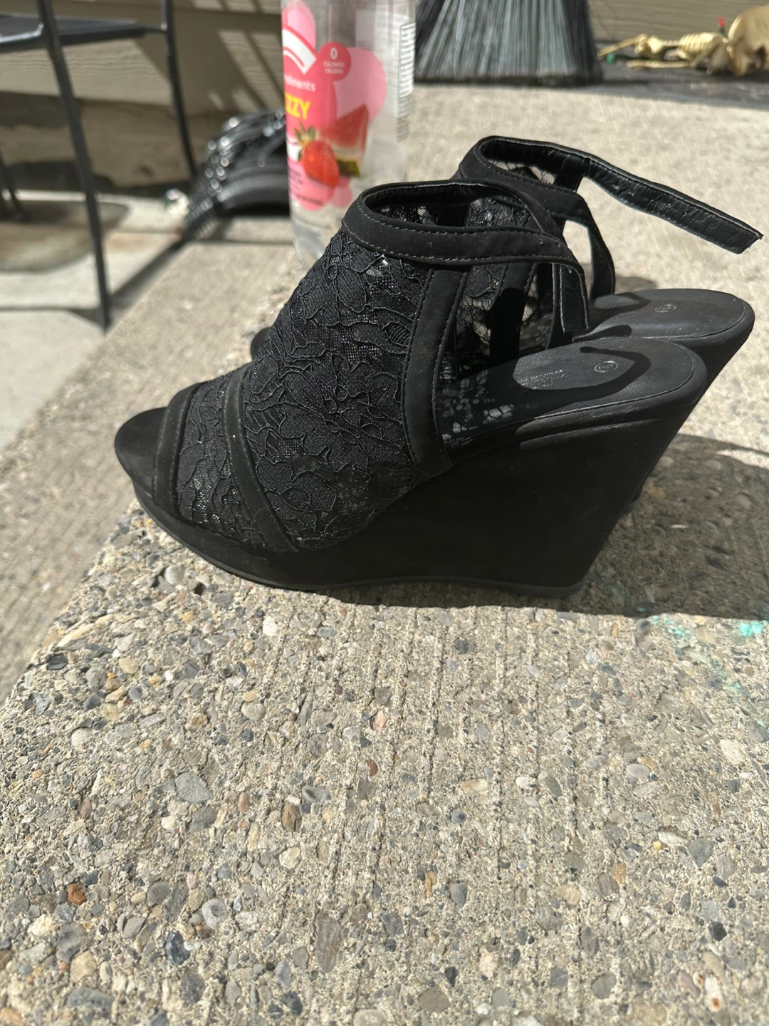 Black Lace Wedge Sandals
