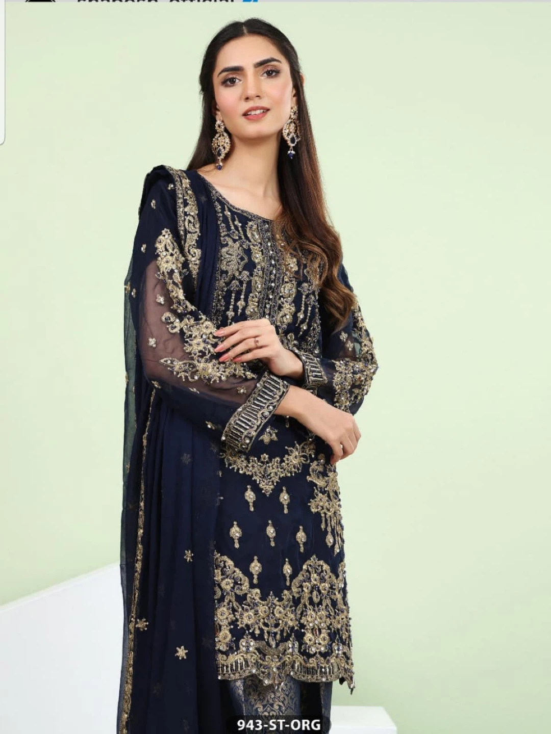 Navy Blue Embroidered Shalwar Kameez with Dupatta - photo 3