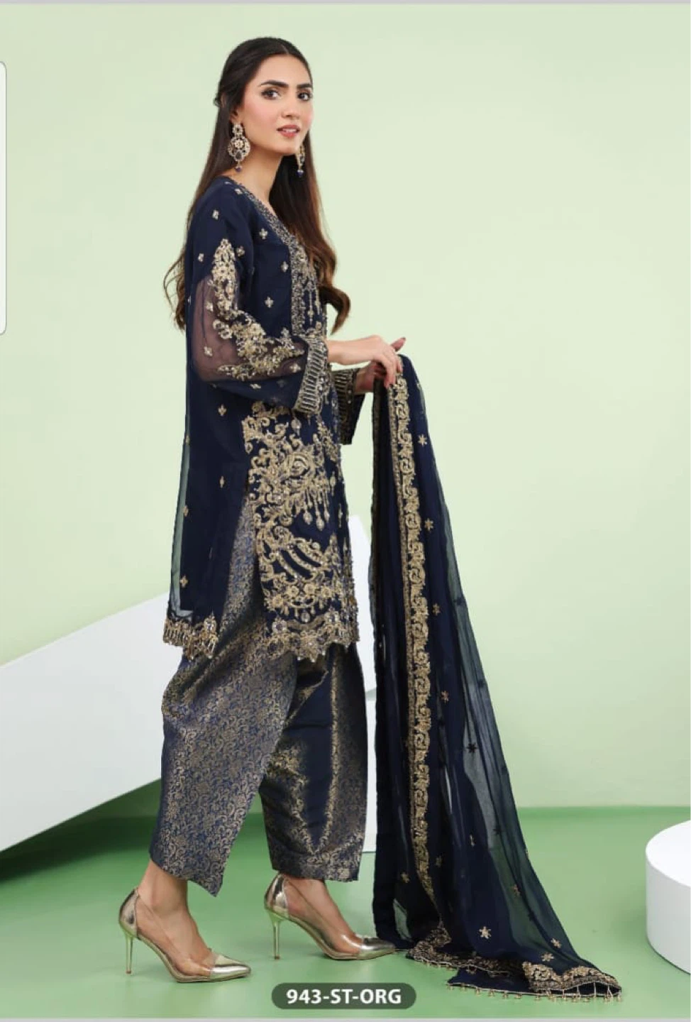 Navy Blue Embroidered Shalwar Kameez with Dupatta - photo 2