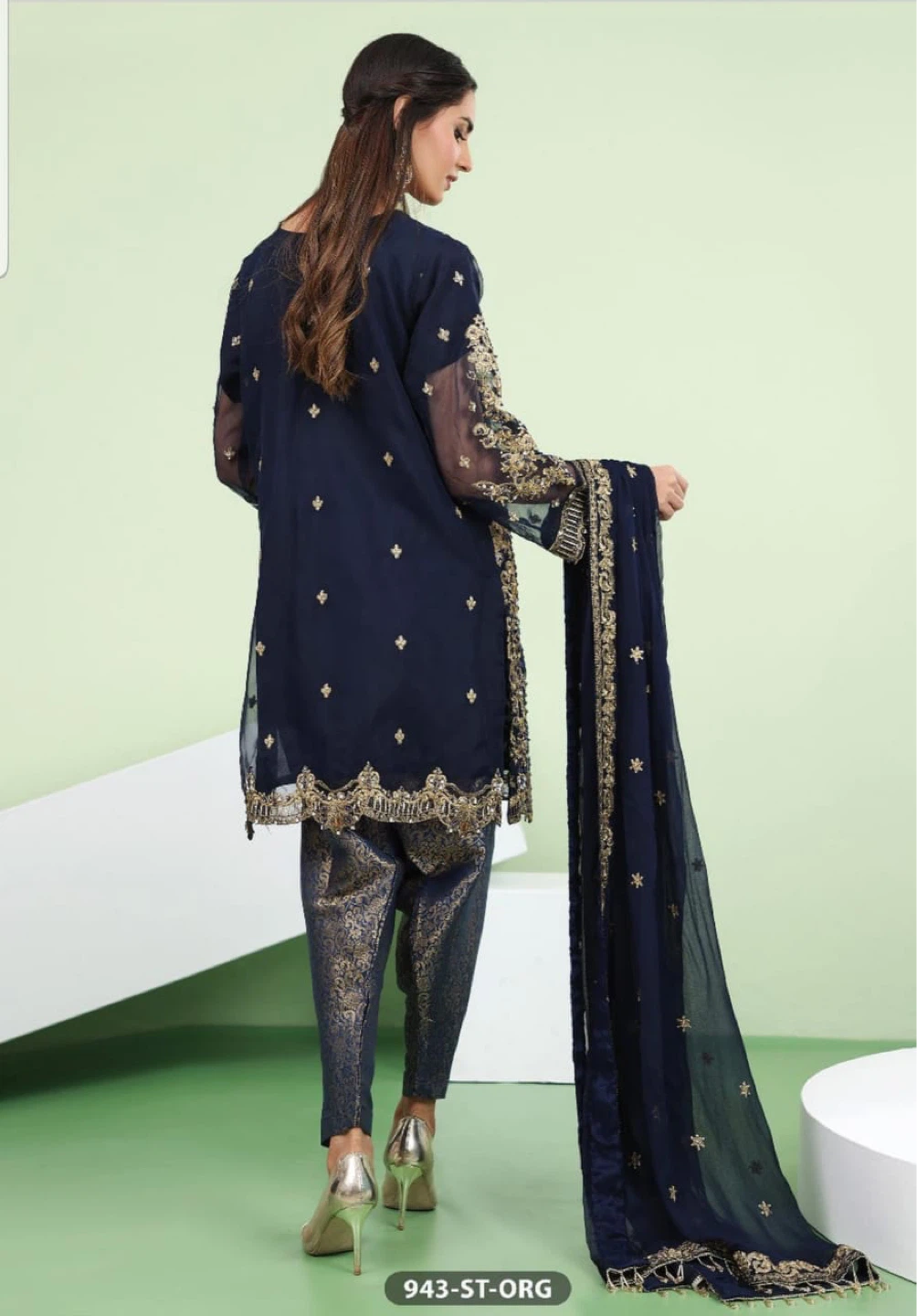 Navy Blue Embroidered Shalwar Kameez with Dupatta - photo 4