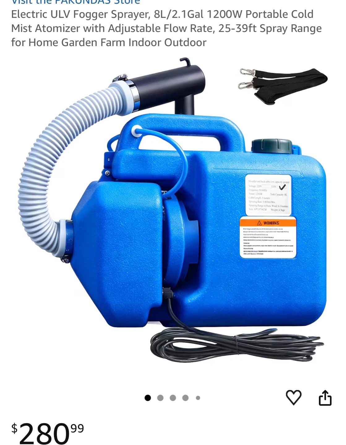 Electric ULV Fogger Sprayer, 8L/2.1Gal 1200W