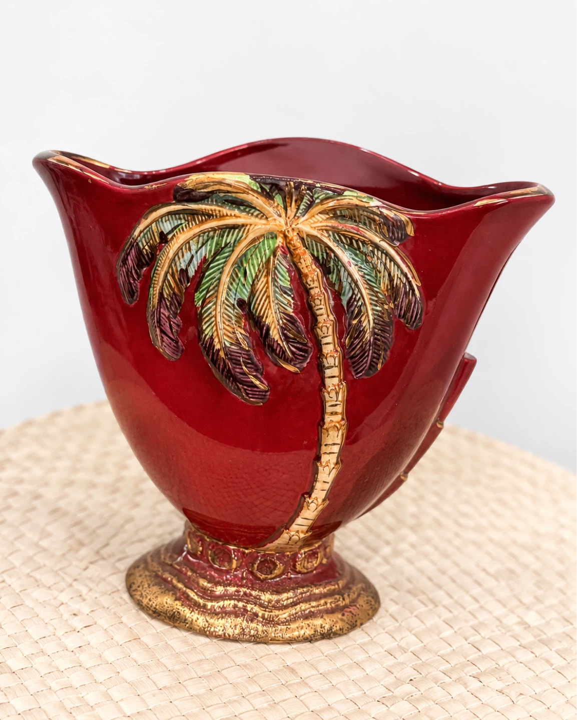 BESWICK England Red Ceramic Vase with Palm Tree Design - photo 2