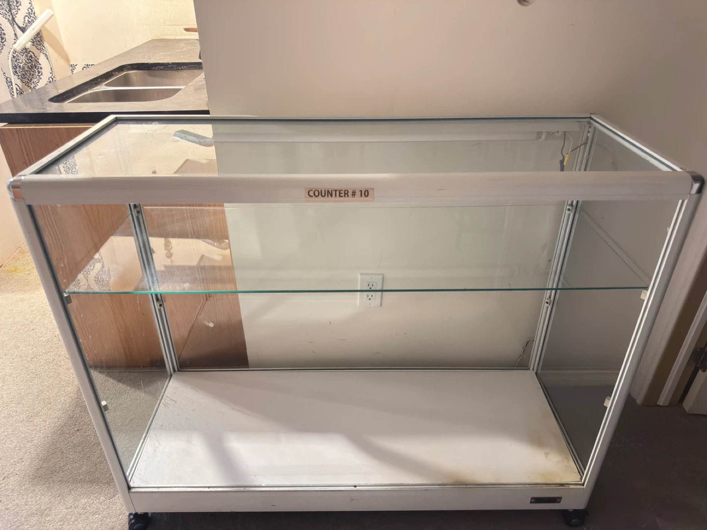 Glass Display Case with Wheels