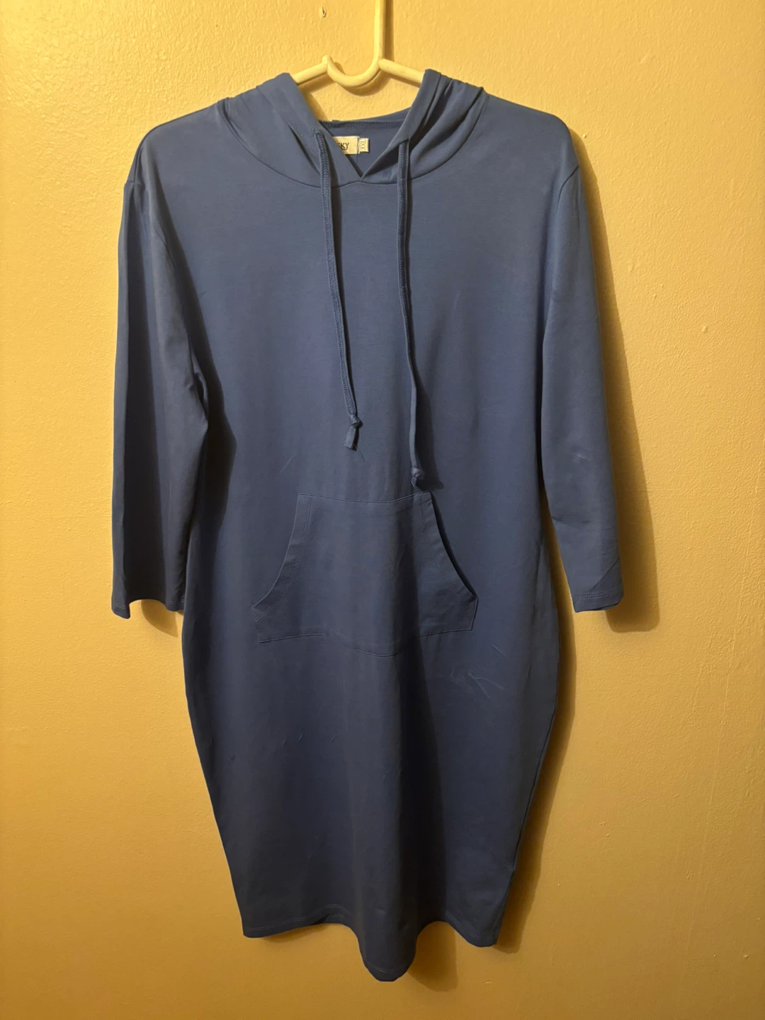 Blue Hooded Dress with Pockets