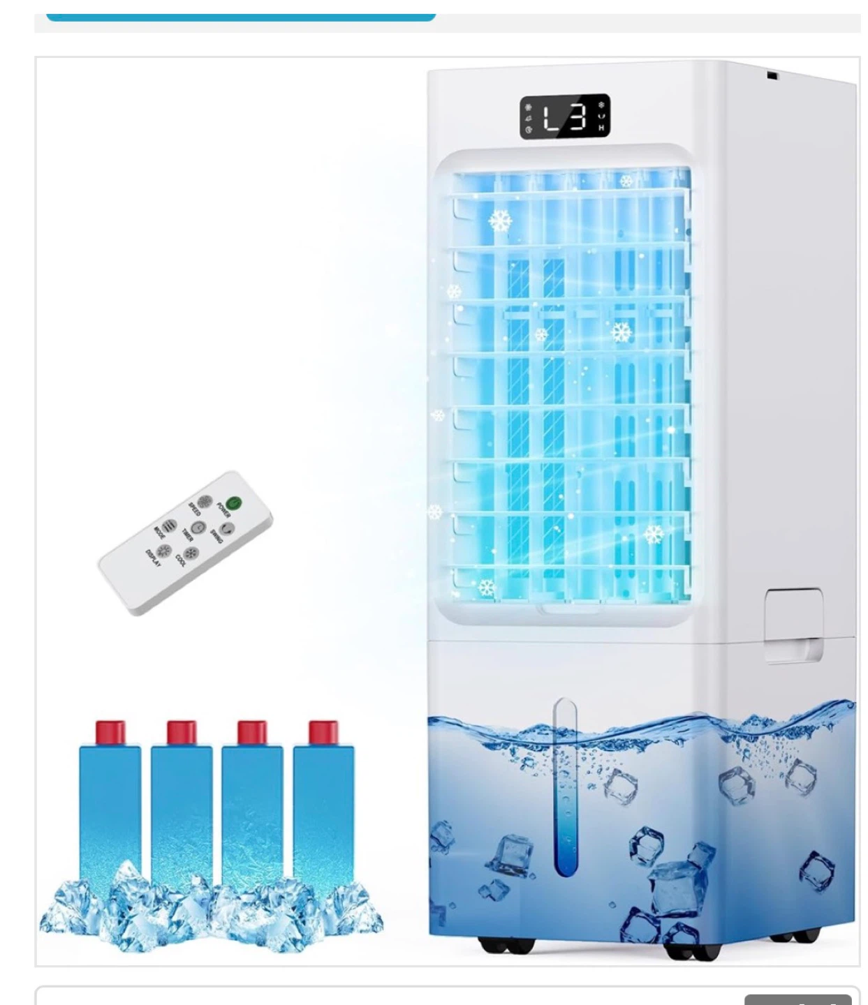 White Portable Air Cooler with Remote and Ice Packs