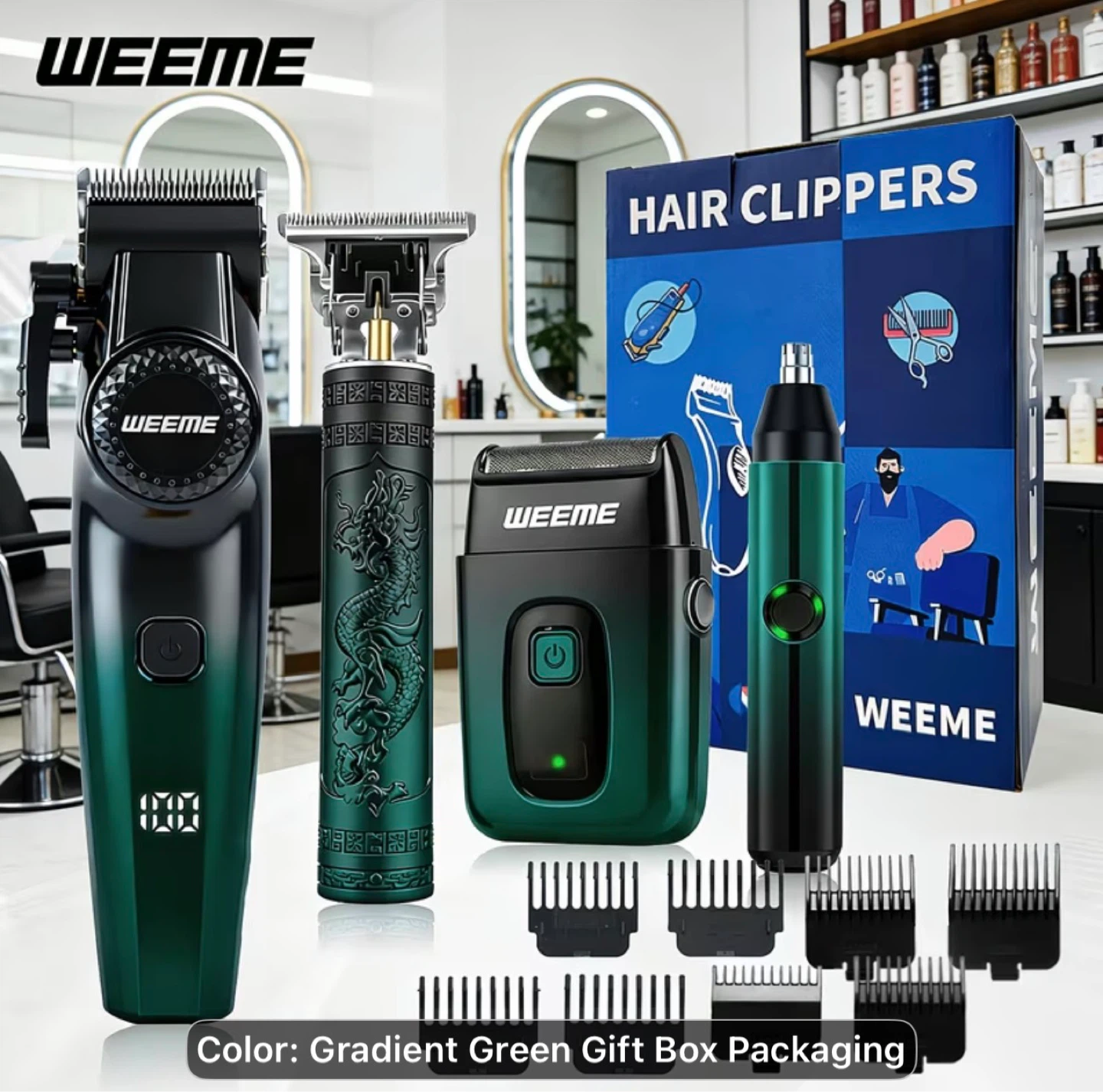 WEEME 4pcs Gradient Green Professional Haircutting Set