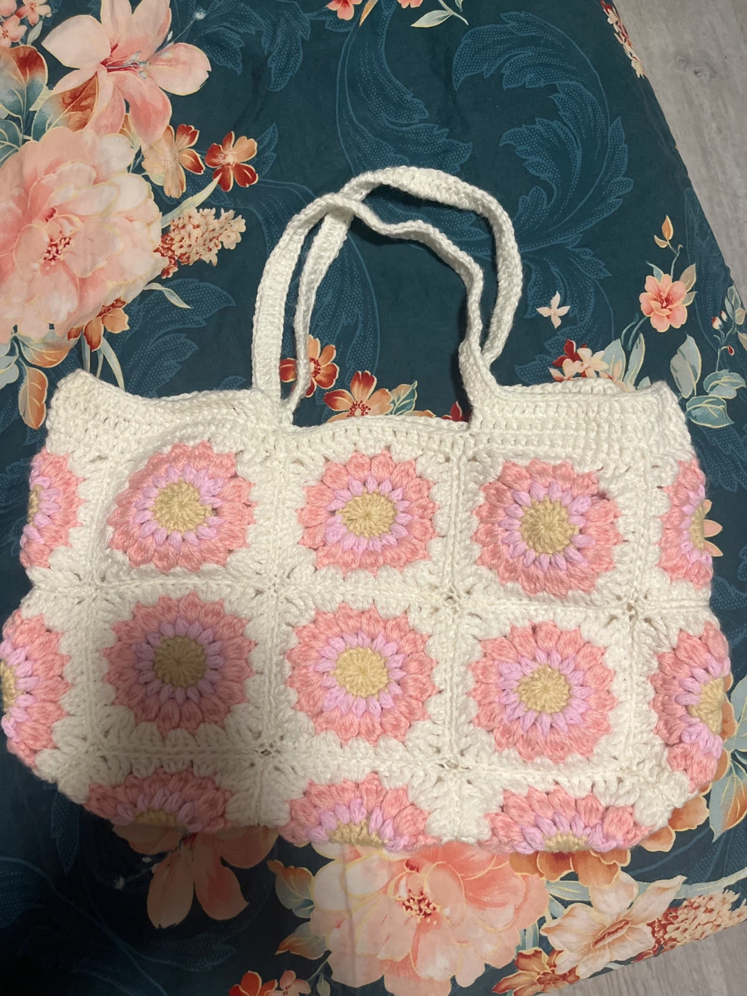 Handmade Crochet Flower Tote Bag