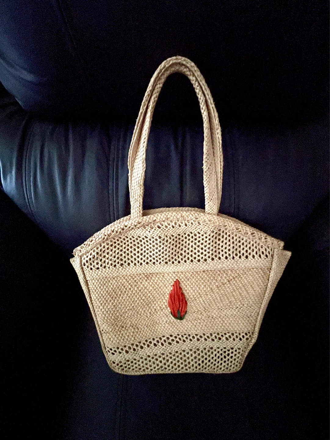 Vintage Straw Small Purse with Floral Embroidery - photo 2