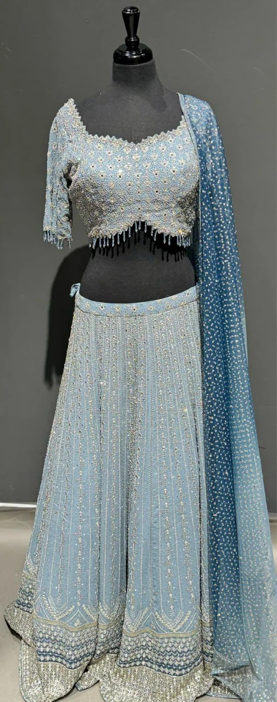 Light Blue Embellished Lehenga Choli with Dupatta