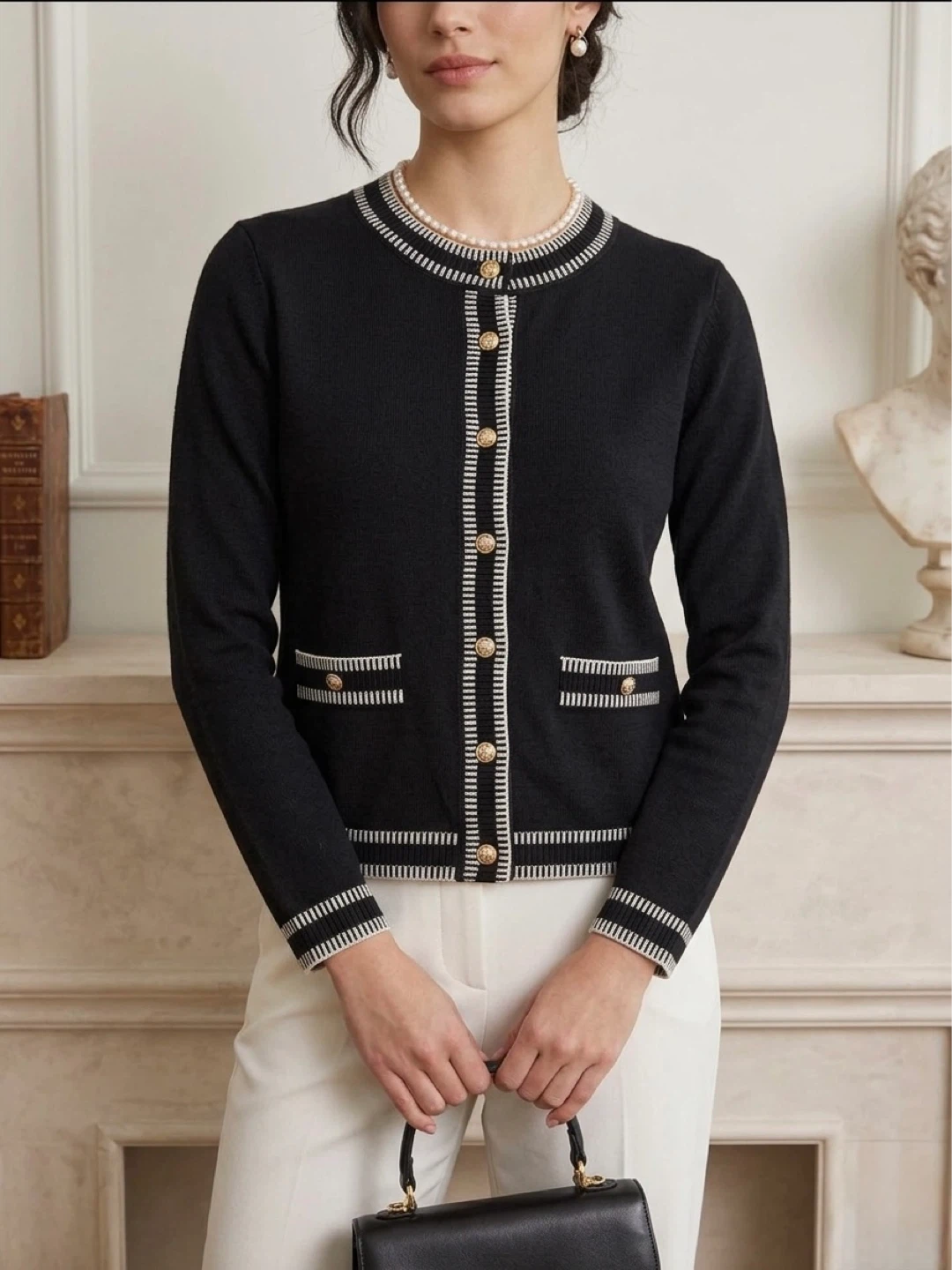 Adrianna Papell Black & White Cardigan - Size Medium