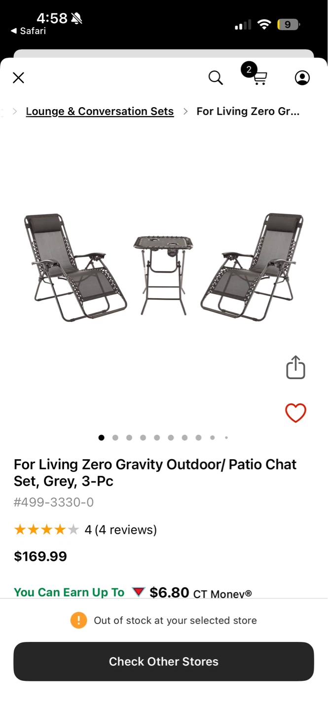For Living Zero Gravity Outdoor Patio Chat Set, Grey, 3-Pc - photo 2