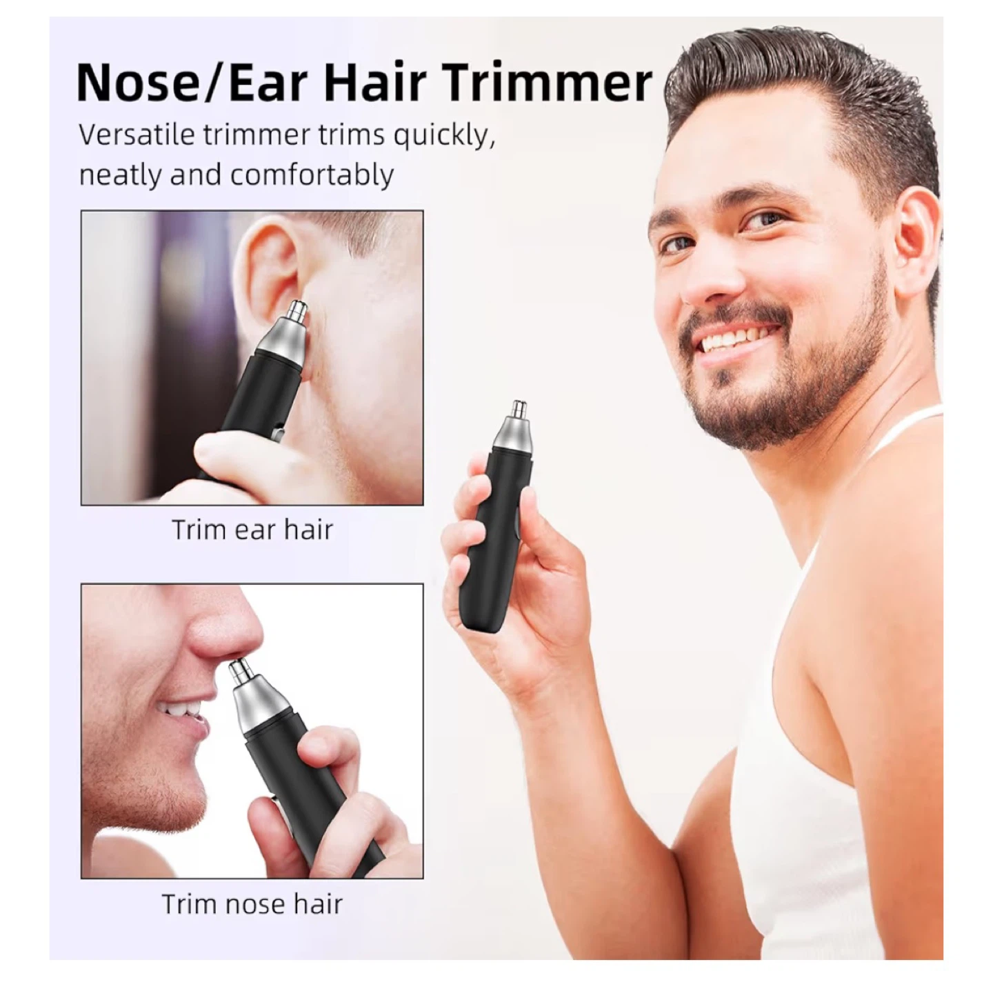 Black Rechargeable Nose and Ear Hair Trimmer - photo 2