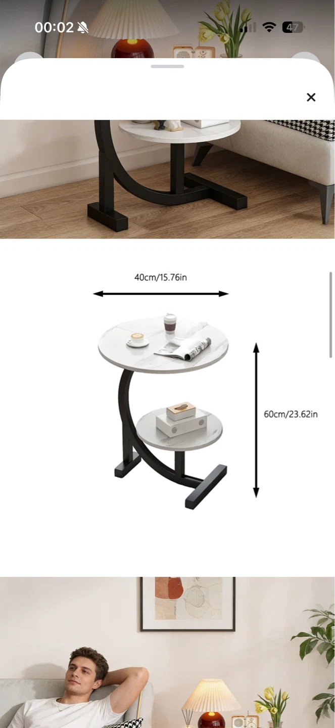 C shaped Top Side Table with Shelf - photo 3
